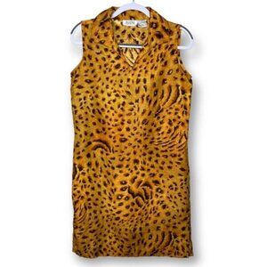 Vintage 90s Selene Sport Size M Collared Cheetah Animal Print Sleeveless Dress